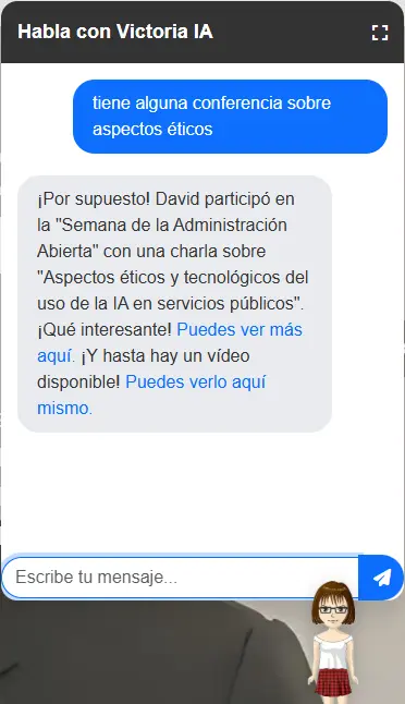 Victoria respondiendo sobre conferencias