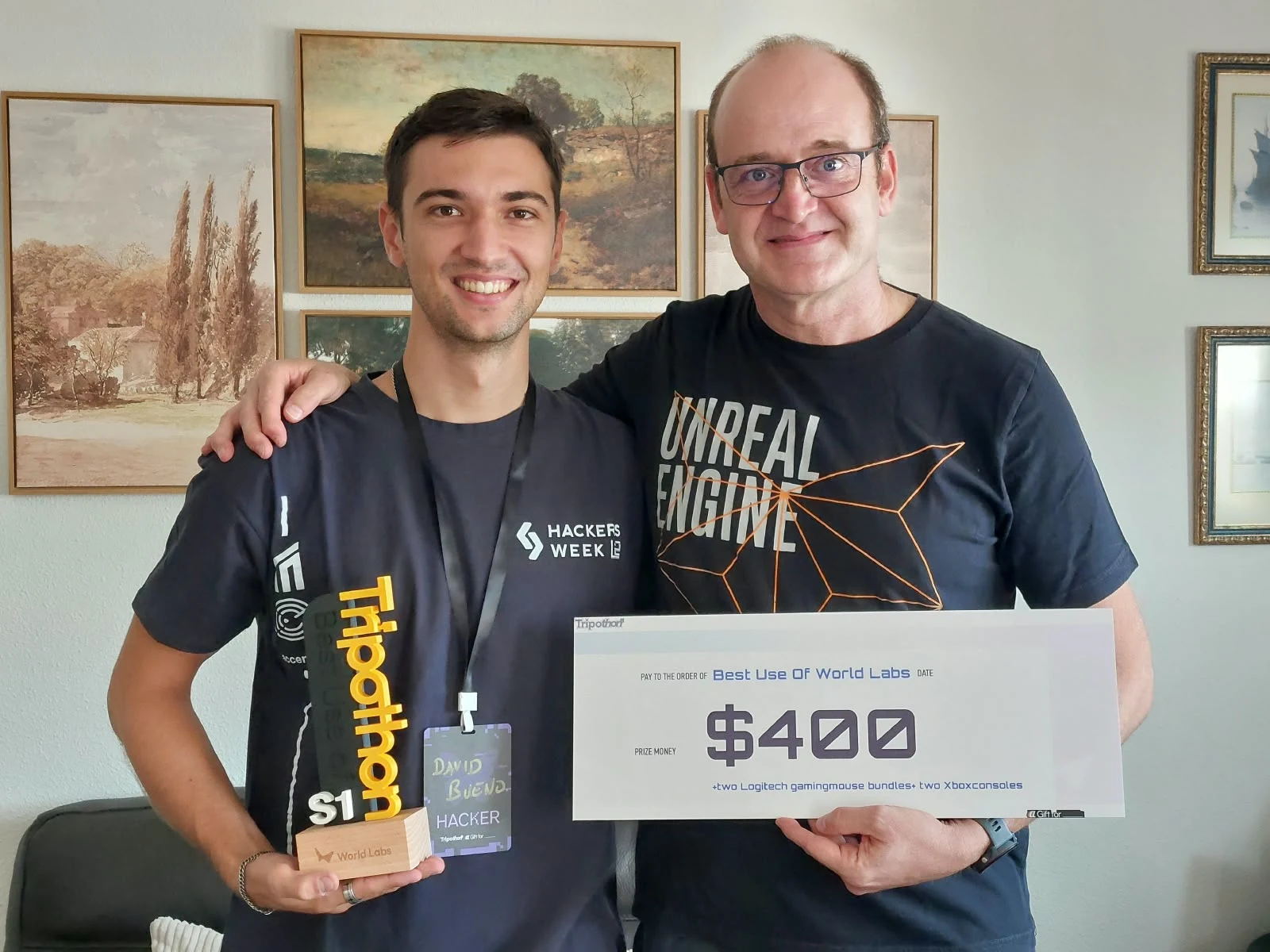 Ganador en el hackathon internacional Tripothon S1 (Barcelona) del premio "Best Use of World Labs" con el proyecto "WordSmith", integrando generación 3D con Tripo y mundos espaciales interactivos Gaussian Splatting.