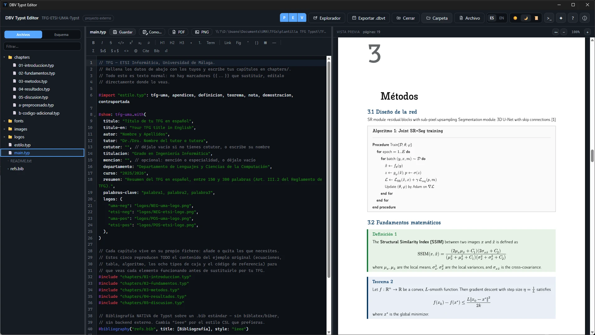 DBV Typst Editor v0.6.0 — Edición nativa con resaltado y previsualización PDF en tiempo real